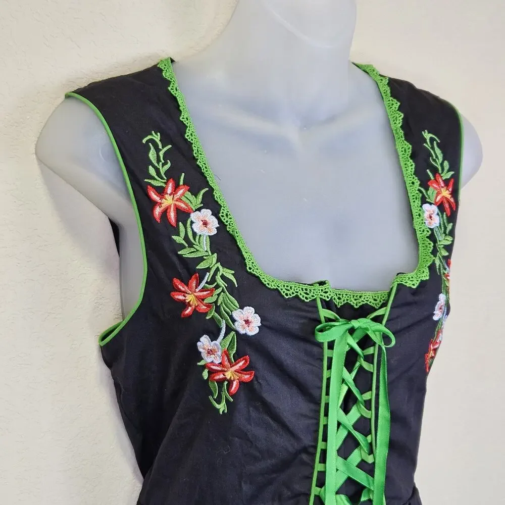 Scarlet Darkness Dirndl Dress XL Costume Bavarian Oktoberfest German Black Green - Picture 4 of 16